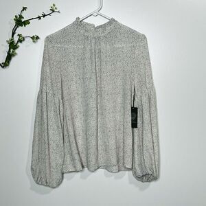 Vince Camuto Pearl Ivory Black Dots Balloon Sleeve Blouse NWT!